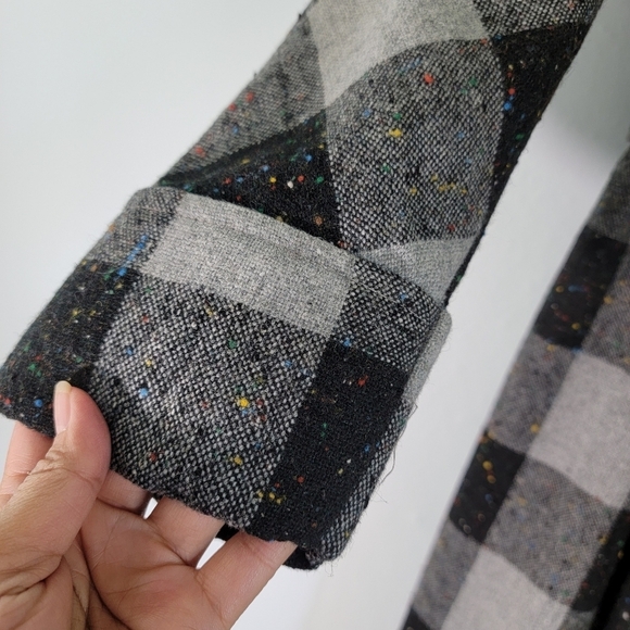 Women's Black/Gray Plaid Dress Coat Sz 11 Belted Cotton Blend Pocket Academia - Picture 4 of 11